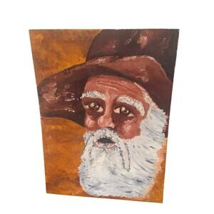 Vintage Old Man of the Mountain Oil Painting on Board Signed 23" x 18"